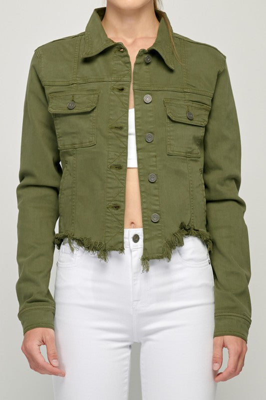 Olive green jean jacket best sale